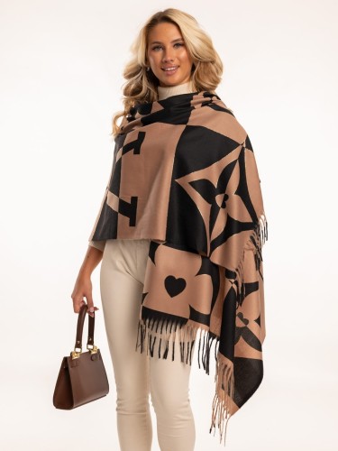 Szal w geometryczny wzór - karmel
