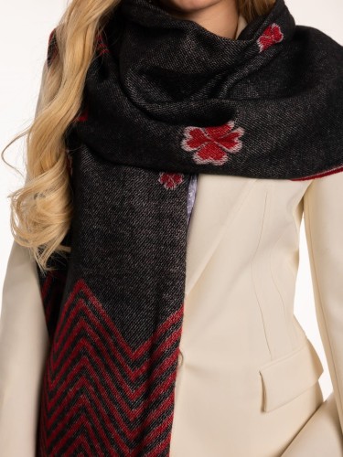 Szal w jodełkę z koniczyną - czerwień