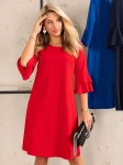 Sukienka z falbankami na rękawie - czerwień
