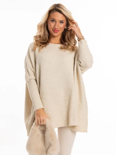 Sweter oversize romby WAVERLY - latte