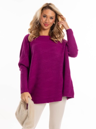 Sweter oversize romby WAVERLY - jagoda