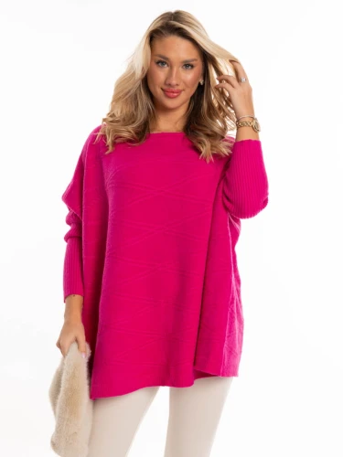 Sweter oversize romby WAVERLY - fuksja