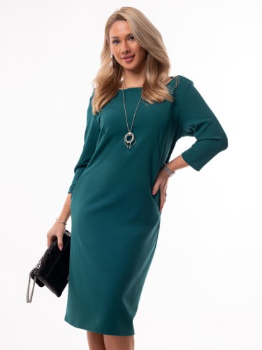 Elegancka Prosta SUKIENKA Midi z Kieszeniami Casual Fit Emerald