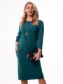 Elegancka Prosta SUKIENKA Midi z Kieszeniami Casual Fit Emerald