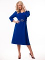 STEPHANIE Wizytowa Elegancka SUKIENKA Midi Rozkloszowana Z Paskiem Cobalt