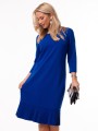Elegancka Wizytowa SUKIENKA Midi Prosta Z Plisowaną Falbaną Cobalt