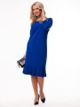 Elegancka Wizytowa SUKIENKA Midi Prosta Z Plisowaną Falbaną Cobalt