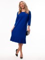 Elegancka Wizytowa SUKIENKA Midi Prosta Z Plisowaną Falbaną Cobalt