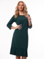 Elegancka Wizytowa SUKIENKA Midi Prosta Z Plisowaną Falbaną Emerald