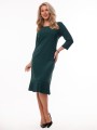 Elegancka Wizytowa SUKIENKA Midi Prosta Z Plisowaną Falbaną Emerald