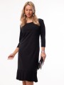 Elegancka Wizytowa SUKIENKA Midi Prosta Z Plisowaną Falbaną Black