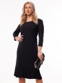 Elegancka Wizytowa SUKIENKA Midi Prosta Z Plisowaną Falbaną Black