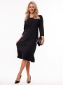 Elegancka Wizytowa SUKIENKA Midi Prosta Z Plisowaną Falbaną Black