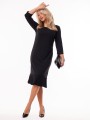 Elegancka Wizytowa SUKIENKA Midi Prosta Z Plisowaną Falbaną Black