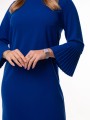 Elegancka Kobieca SUKIENKA Midi Prosta Piękne Rękawy Plisowane Cobalt