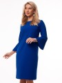 Elegancka Kobieca SUKIENKA Midi Prosta Piękne Rękawy Plisowane Cobalt