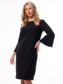 Elegancka Kobieca SUKIENKA Midi Prosta Piękne Rękawy Plisowane Black