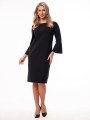 Elegancka Kobieca SUKIENKA Midi Prosta Piękne Rękawy Plisowane Black