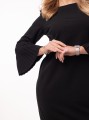 Elegancka Kobieca SUKIENKA Midi Prosta Piękne Rękawy Plisowane Black