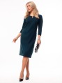Elegancka Prosta SUKIENKA Midi Dekolt Ozdoba Łezka Emerald