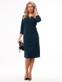 Elegancka Prosta SUKIENKA Midi Dekolt Ozdoba Łezka Emerald