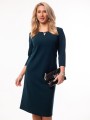 Elegancka Prosta SUKIENKA Midi Dekolt Ozdoba Łezka Emerald