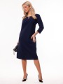 Elegancka Prosta SUKIENKA Midi Dekolt Ozdoba Łezka Navy