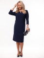 Elegancka Prosta SUKIENKA Midi Dekolt Ozdoba Łezka Navy