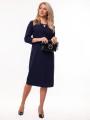 Elegancka Prosta SUKIENKA Midi Dekolt Ozdoba Łezka Navy