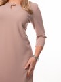 Elegancka Prosta SUKIENKA Midi Dekolt Ozdoba Łezka Nude