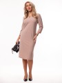Elegancka Prosta SUKIENKA Midi Dekolt Ozdoba Łezka Nude