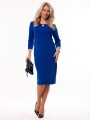 Elegancka Prosta SUKIENKA Midi Dekolt Ozdoba Łezka Cobalt