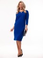 Elegancka Prosta SUKIENKA Midi Dekolt Ozdoba Łezka Cobalt