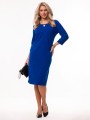Elegancka Prosta SUKIENKA Midi Dekolt Ozdoba Łezka Cobalt