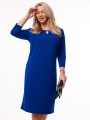 Elegancka Prosta SUKIENKA Midi Dekolt Ozdoba Łezka Cobalt
