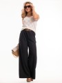 Spodnie eleganckie z paskiem wide leg czarne