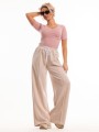 Spodnie dresowe casual wide leg w kant latte