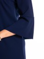 Elegancka Prosta SUKIENKA Midi ozdobne rękawy granatowa