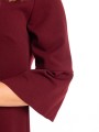 Elegancka Prosta SUKIENKA Midi ozdobne rękawy bordowa