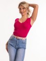 Bluzka w prążek na ramiączkach - fuksja
