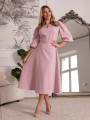 Elegancka Sukienka Selina z paskiem -pudrowa