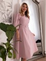 Elegancka Sukienka Selina z paskiem -pudrowa