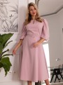 Elegancka Sukienka Selina z paskiem -pudrowa