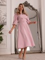 Elegancka Sukienka Selina z paskiem -pudrowa