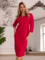 Elegancka Prosta SUKIENKA Midi Dekolt Ozdoba Łezka Amarant