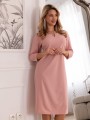 Elegancka Prosta SUKIENKA Midi Dekolt Ozdoba Łezka Pudrowa