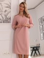 Elegancka Prosta SUKIENKA Midi Dekolt Ozdoba Łezka Pudrowa