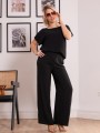 Lekki komplet bluzka spodnie czarny