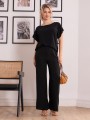 Lekki komplet bluzka spodnie czarny