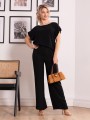 Lekki komplet bluzka spodnie czarny